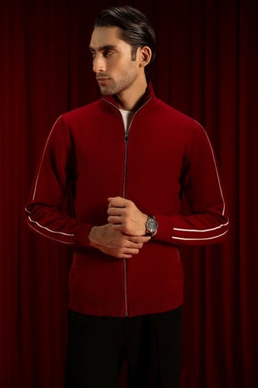 BURGUNDY-GAUGE-CARDIGAN-ZIPPER-CC-SWT-0018
