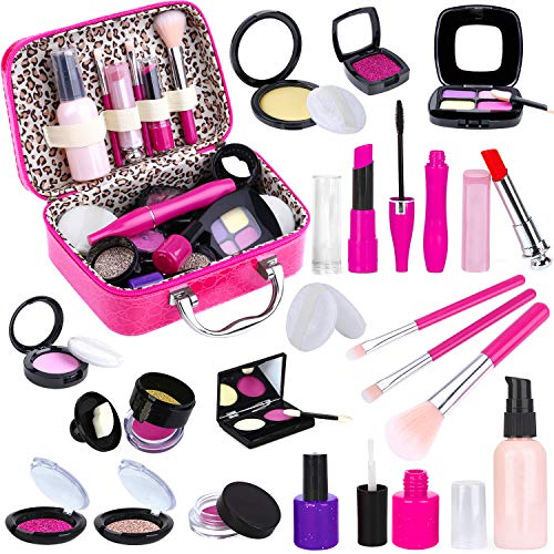 TEPSMIGO Pretend Makeup Kit For Girls, Kids Pretend Play Makeup Set - With Cosmetic Bag For Birthday Christmas, Toy Makeup Set For Toddler, Little Girls Age 3+(Not Real Makeup)