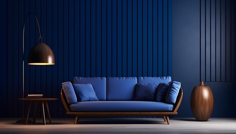 Wooden-Dark-Blue-Three-Seater-Sofa
