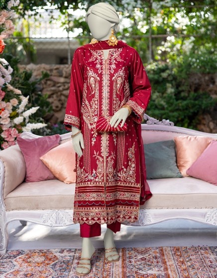 MAROON-RAW-SILK-EMBROIDERED-3PC-STITCHED
