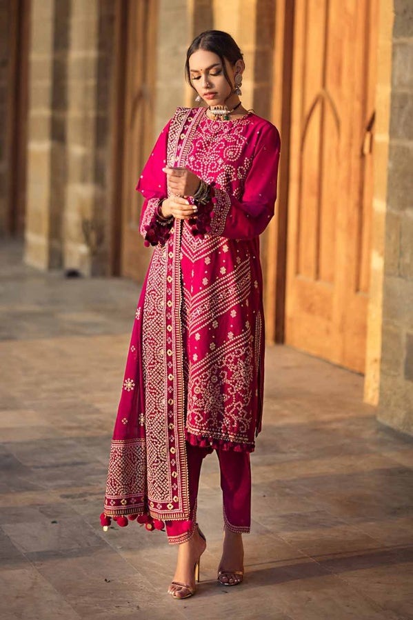 Unstitched-Suit-with-Gold-Lacquer-Printed-Chiffon-Dupatta-BM-42005