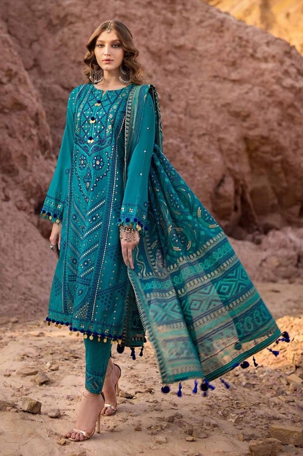 Unstitched-Suit-with-Gold-Lacquer-Printed-Chiffon-Dupatta-BM-42009