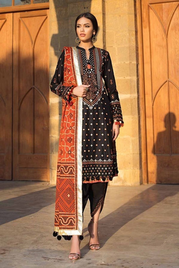 Unstitched-Suit-with-Gold-Lacquer-Printed-Chiffon-Dupatta-BM-42011