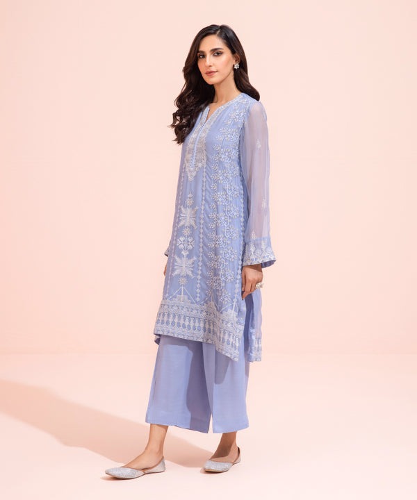 2 Piece - Embroidered Chiffon Suit