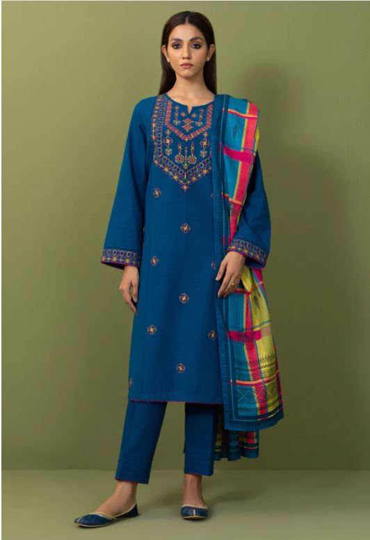 Unstitched-2-Piece-Dyed-Embroidered-Khaddar-Shirt-with-Dupatta
