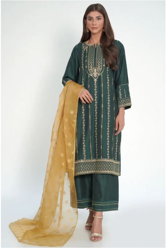 3-Piece-Unstitched-Embroidered-Cotton-Silk-Suit