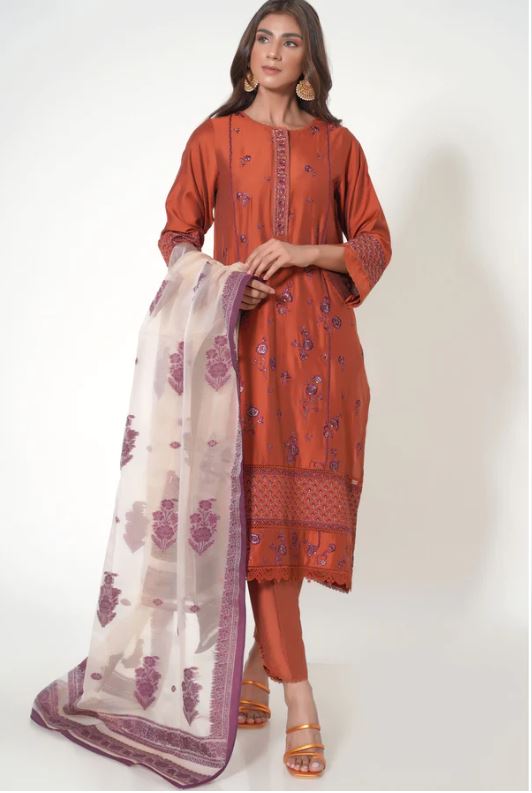 3-Pieces-Unstitched-Embroidered-Cotton-Silk-Suit
