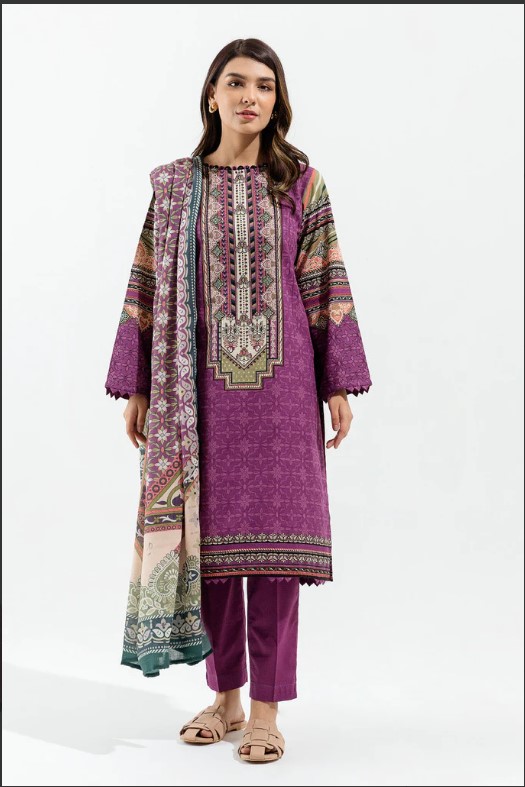 Antique Lilac-Printed With Shawl-3P