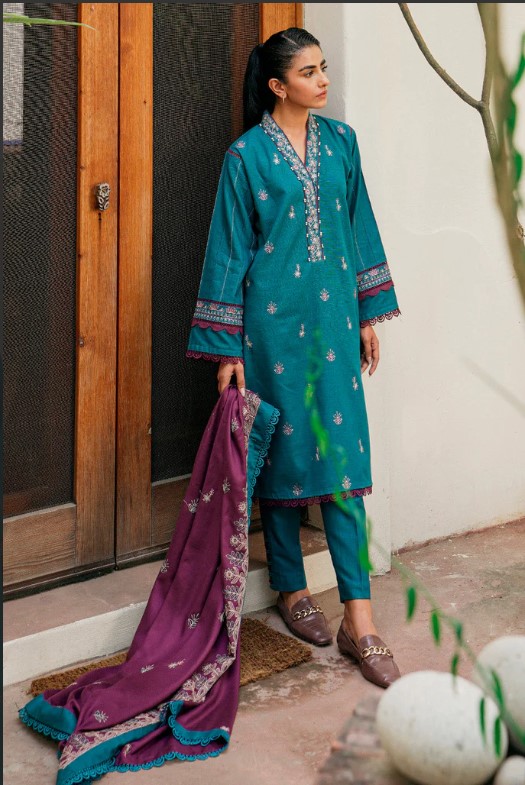 Classic Blue-Embroidered With Shawl-3P