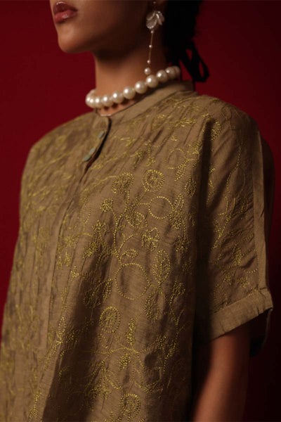 Fleur-Amour-Chanderi-Blend-Top-S24W8216-Olive-Green-8