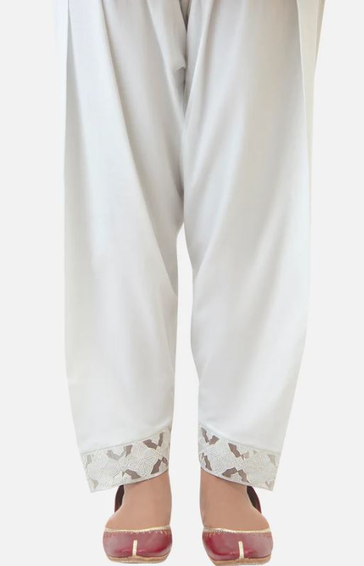 Embroidered-Cambric-Narrow-Shalwar-Porcelain-White