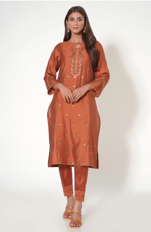 Stitched-2-Piece-Embroidered-Zari-Cotton-Silk-Outfit
