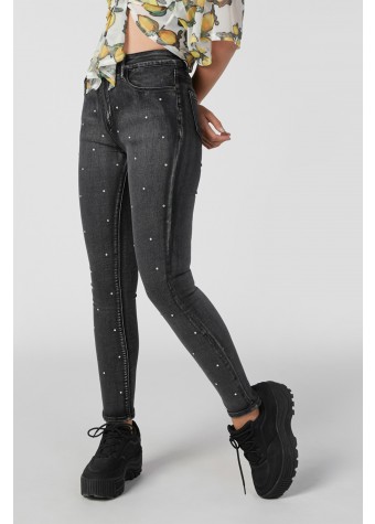 Wide Fit Full Length Mid Waist Jeans with Pocket and Stud Detail