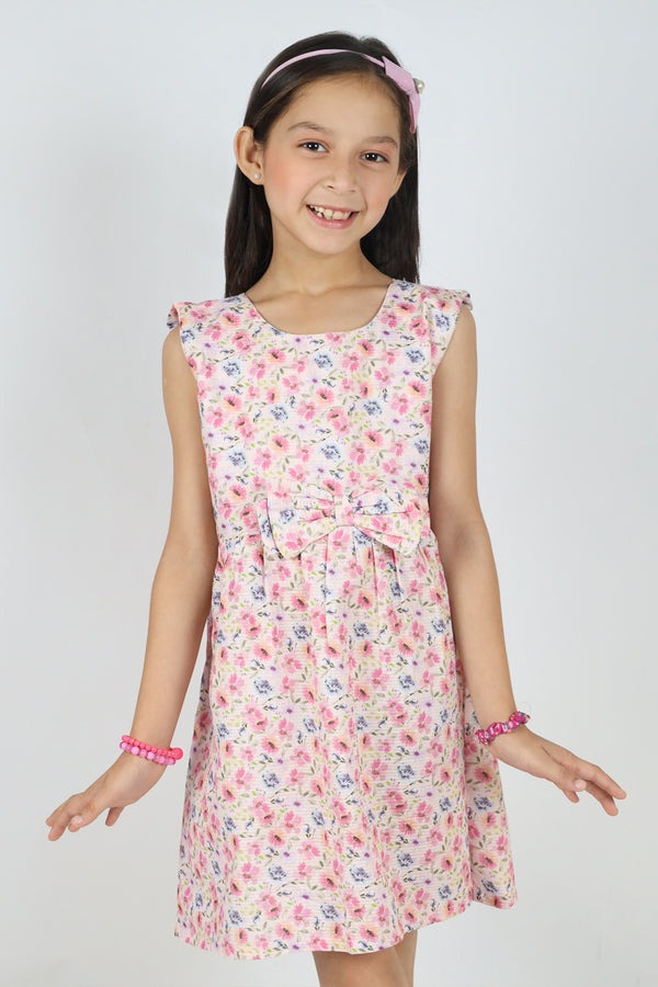 Stitched-Cotton-Dobb-basic-Cut-Frock-With-A-Bow-For-Kids