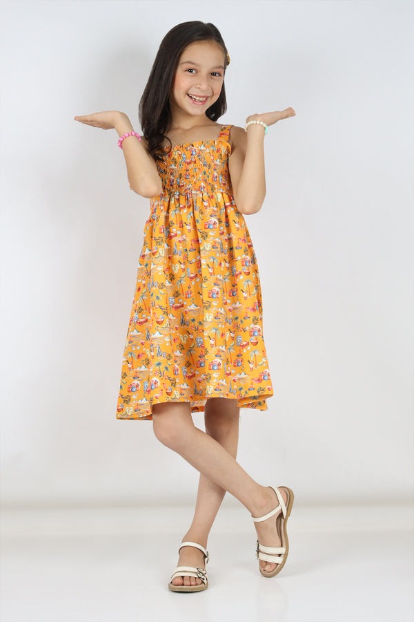 Stitched-Cotton-Dobby-Elasticated-Neckline-Frock-For-Kids