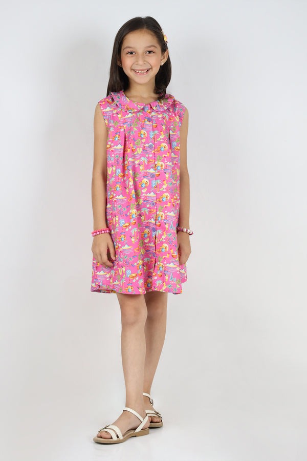 Stitched-Cotton-Dobby-Printed-Bib-Collar-A-Line-Ddress-54119