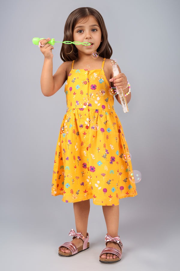 Stitched-Cotton-Dobby-Sleeveless-Tier-Panel-Floral-Dress-For-Kid'S