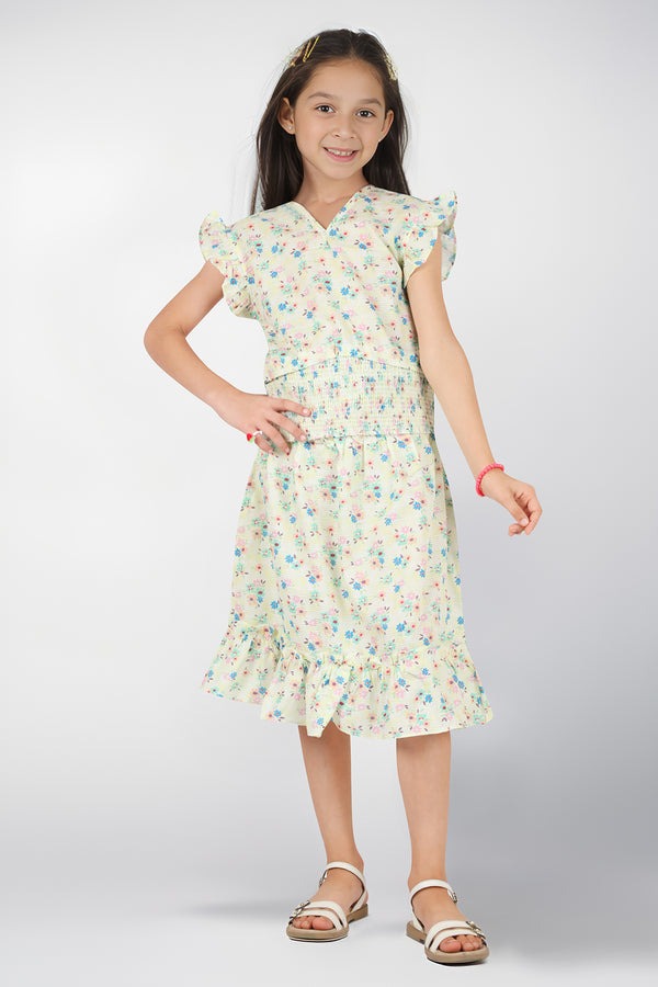 Stitched-Cotton-Dobby-Smock-Top-With-Smock-Tier-Panel-Skirt-For-Kids-57351