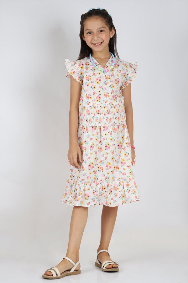 Stitched-Cotton-Dobby-Smock-Top-With-Smock-Tier-Panel-Skirt-For-Kids