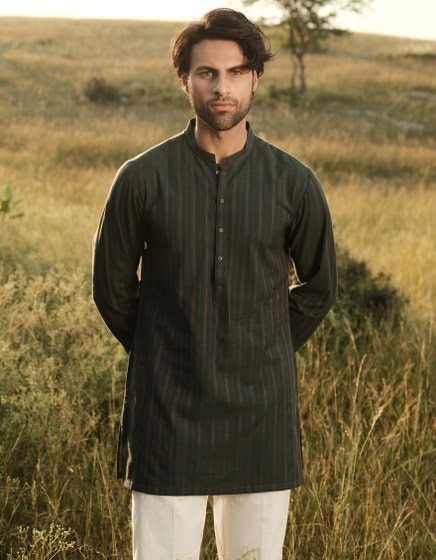 ARMY-GREEN-COTTON-SHORT-KURTA-JJK-A-34834
