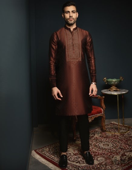 RUST-BROWN-JAMAWAR-SPECIAL-KURTA-JJK-SP-48009
