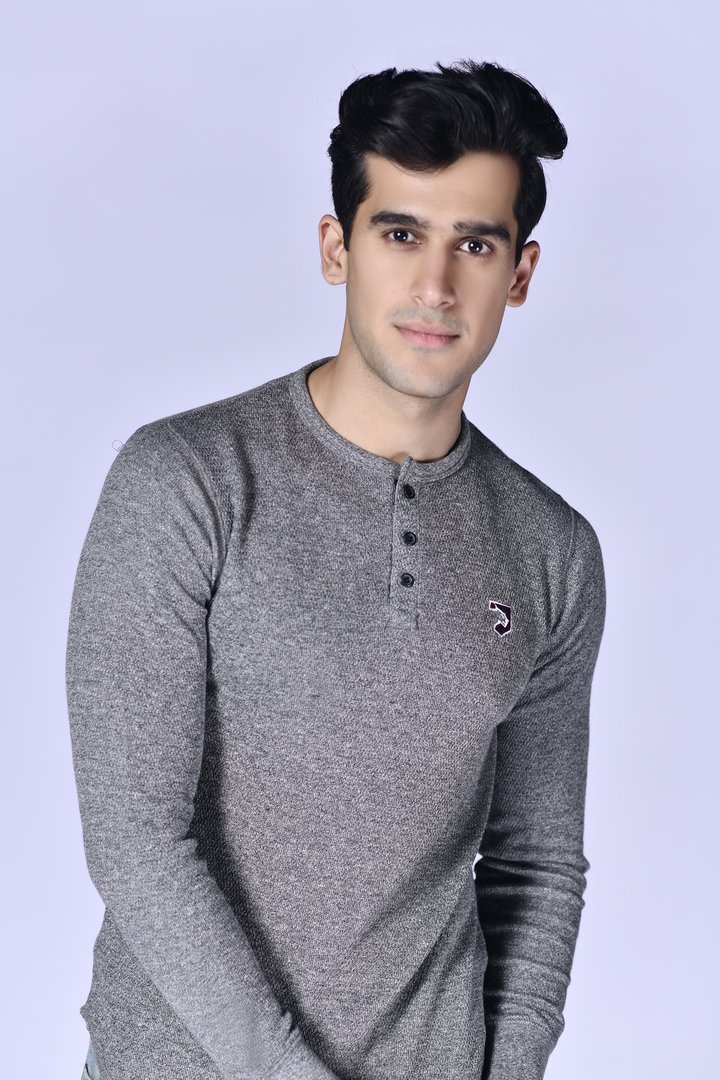 Injected Grey Henley Tee with Round Bottom