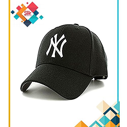 SIK COLLECTION BLACK COTTON NY BASEBALL CAPS ADJUSTABLE FOR MEN MA 131