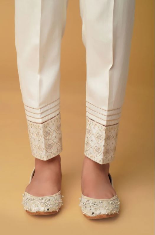 Embroidered-Cotton-Satin-Pants-White