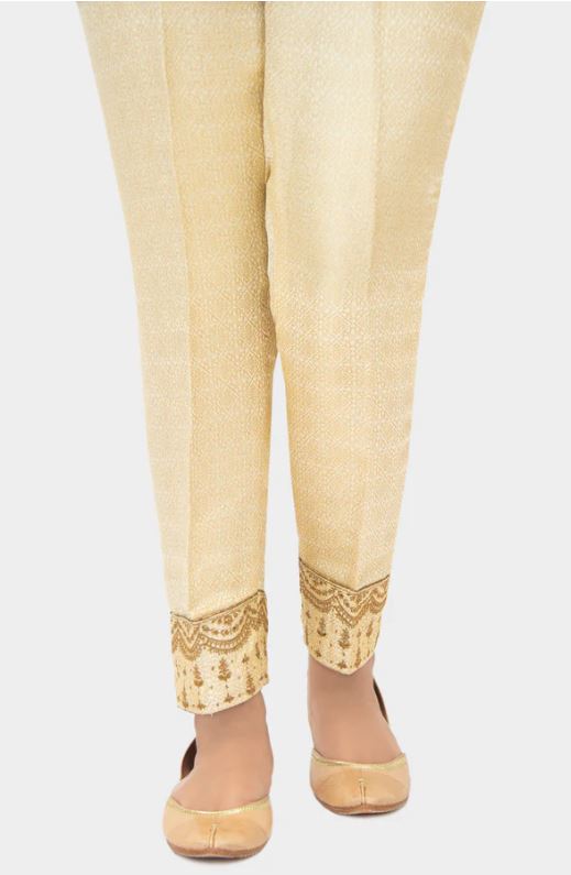 Embroidered-Jamawar-Cigarette-Pants-Golden