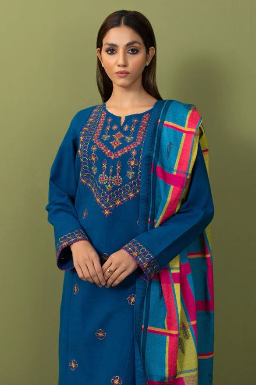 Stitched-2-Piece-Dyed-Embroidered-Khaddar-Shirt-&-Dupatta
