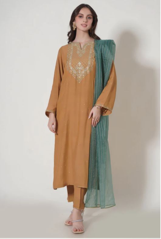 Stitched-3-Piece-Embroidered-Raw-Silk-Outfit
